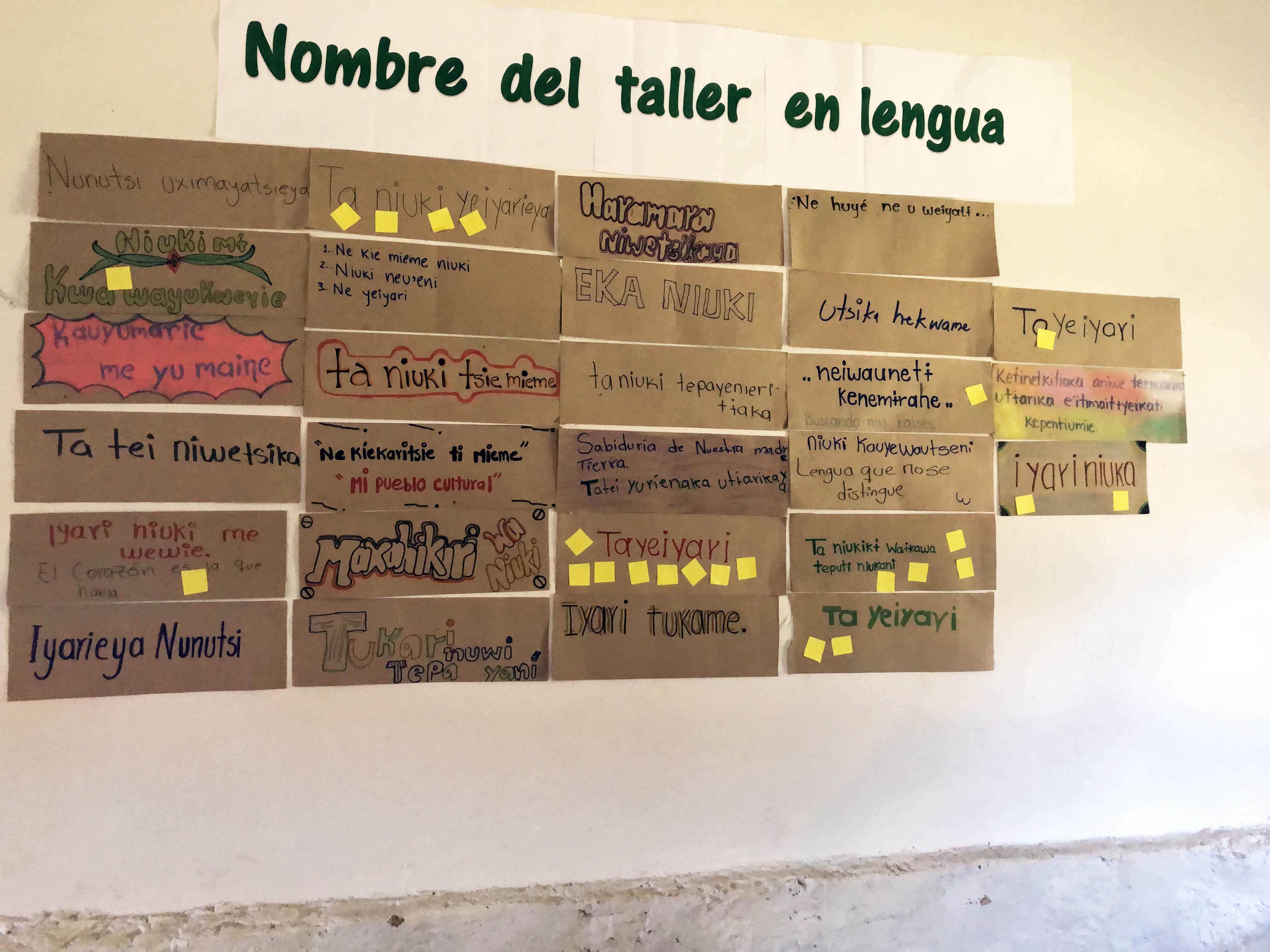 Poner un nombre al taller en la lengua indígena